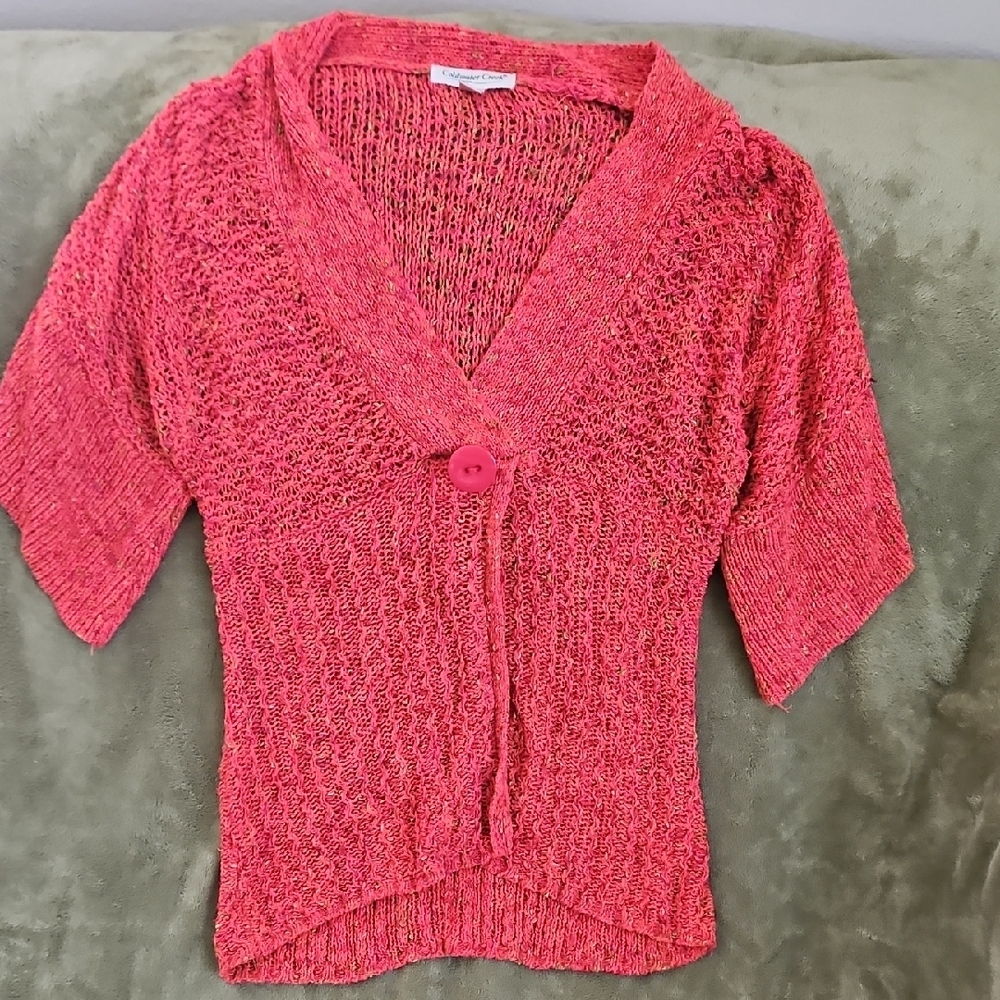Coldwater Creek Pink Cardigan Sweater V-Neck Short Sleeve